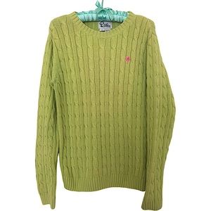 Lily Pulitzer Green Pink Palm Tree Cotton Cable Knit Chunky Sweater Sz M